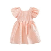 LUOGENLI Dress for Girls Girls Summer Dress Solid Color off Shoulder Flutter Sleeve Dress Girls Easter Dresses Size 14-16 Graduation Easter Dresses for Girls Size 12 3-4 Years
